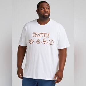 Led Zeppelin White Licensed Logo Graphic T-Shirt Iconic Symbols Mens 2XL NWOT
